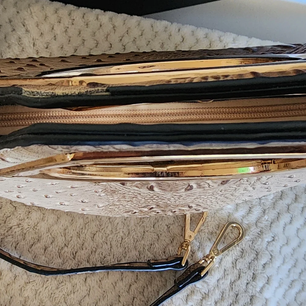 Tan Ostrich-Textured Satchel with Gold Hardware - Picture 3 of 5